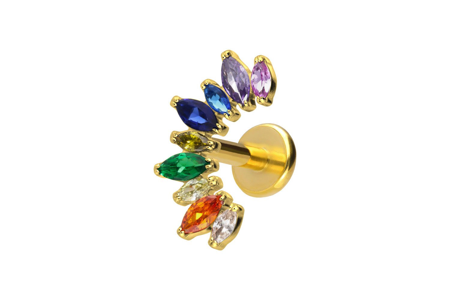Titan Labret Piercing mit Push Fit BUNTER KRISTALLBOGEN
